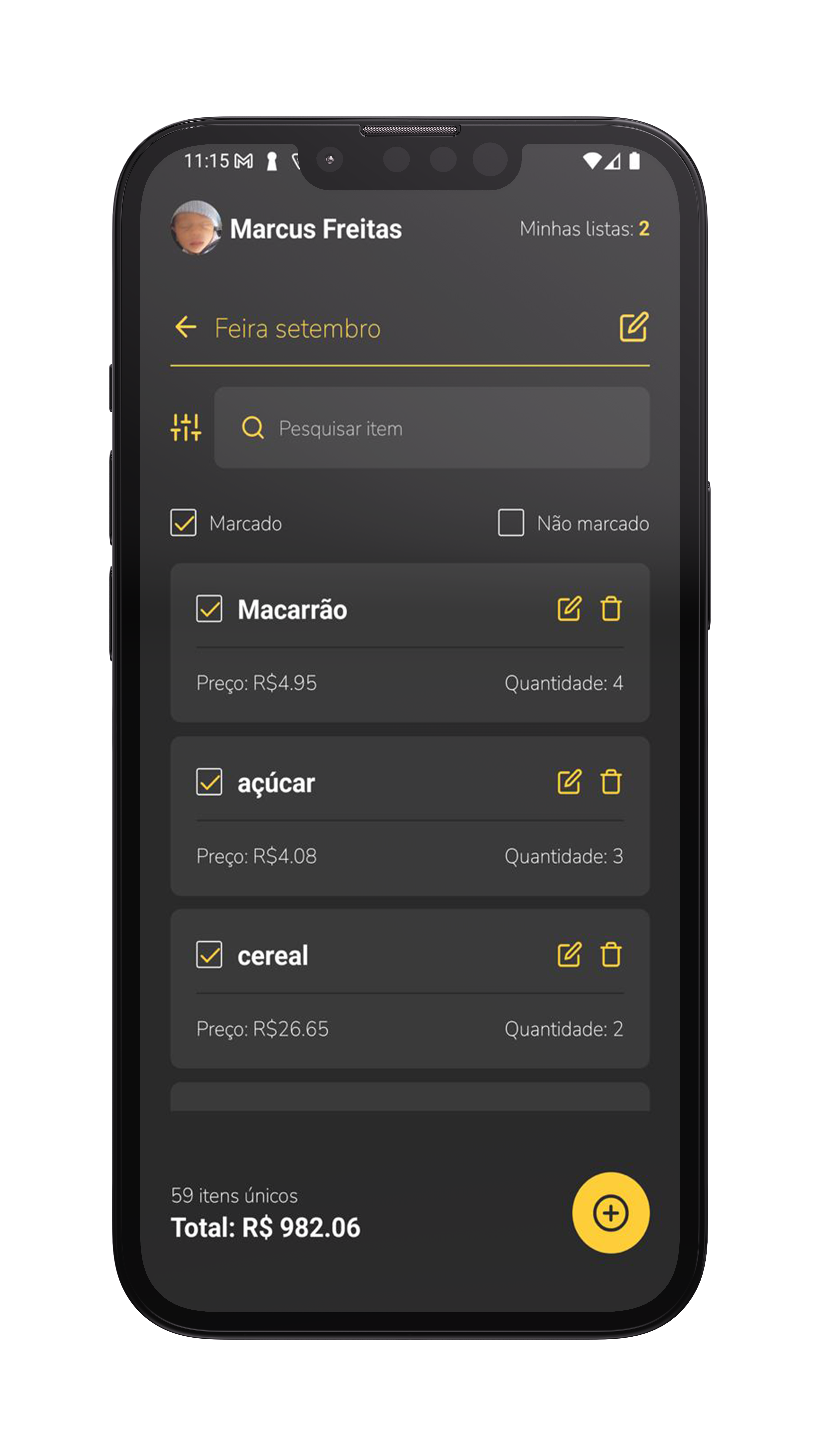 ListEasy app main shopping list screen