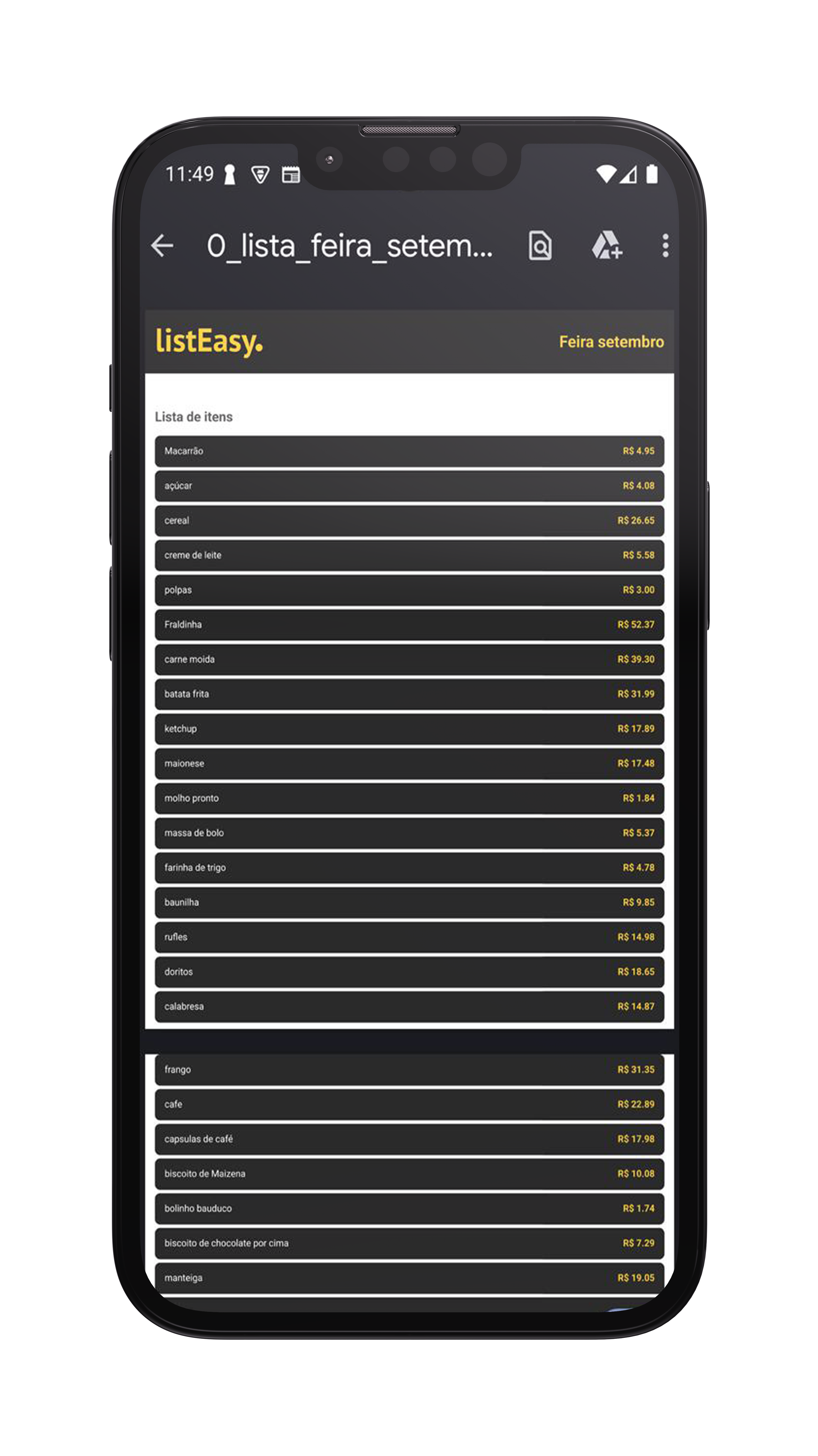 PDF export screen inside the app